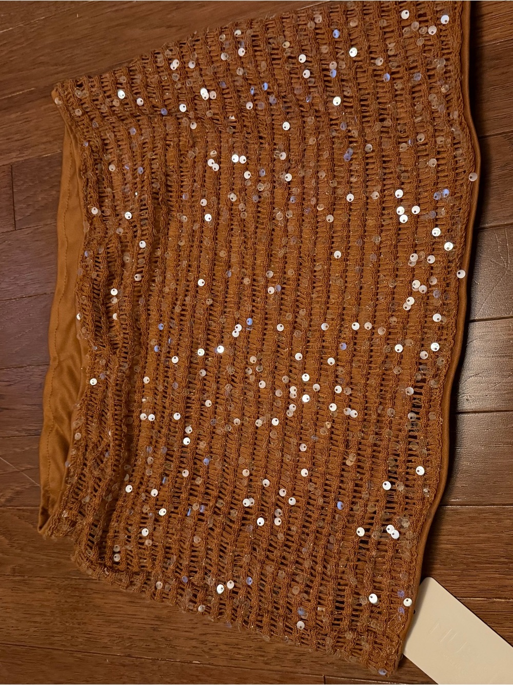 SHEIN Brown Sequin Crochet Mini Skirt NWT